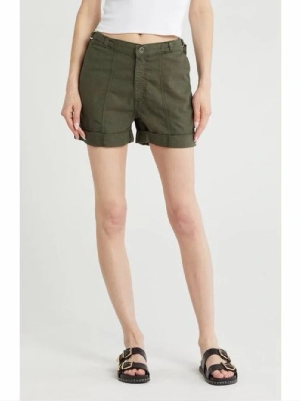 AG Noten Linen Blend Straight Utility Shorts Cuffed Army Green Size 30R